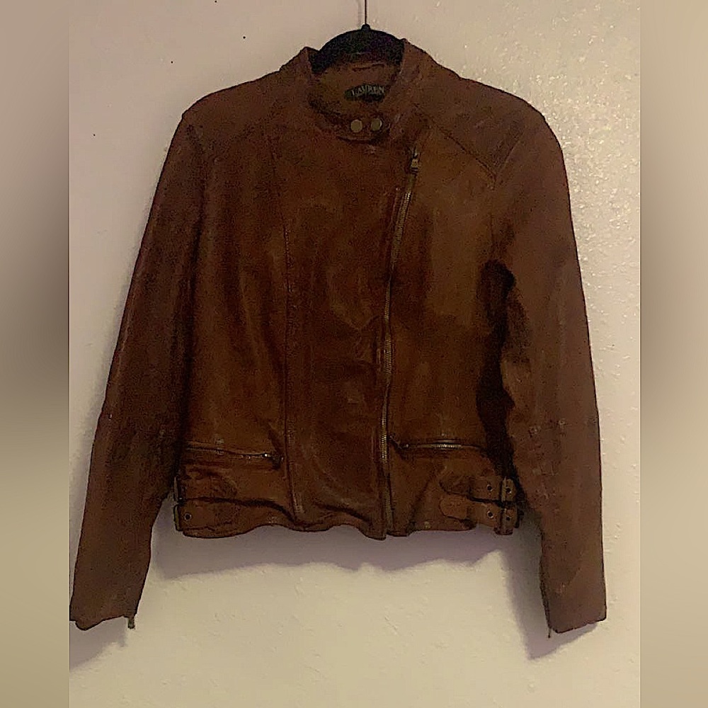 Ralph Lauren leather brown jacket size 10